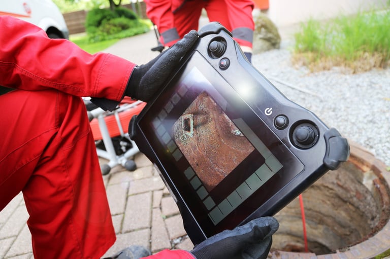 Professional plumber performing sewer camera inspection