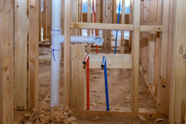 Professional plumber installing new PEX piping during home repiping