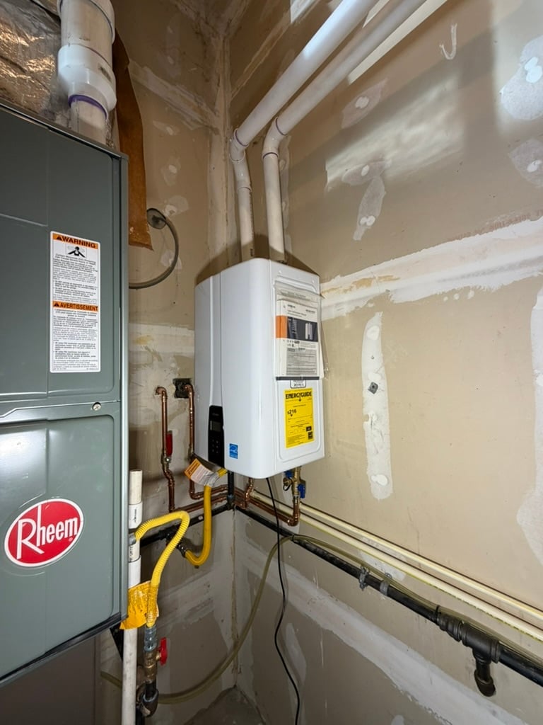 Tankless water heater with yellow piping - after